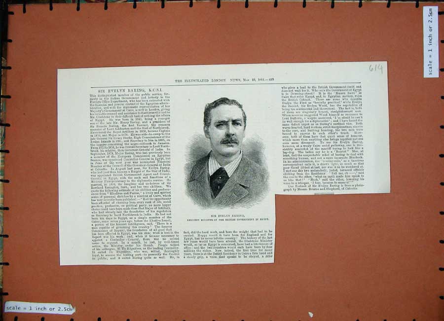 Original Old Antique Print Evelyn Baring 1884 Minister British Government Egypt