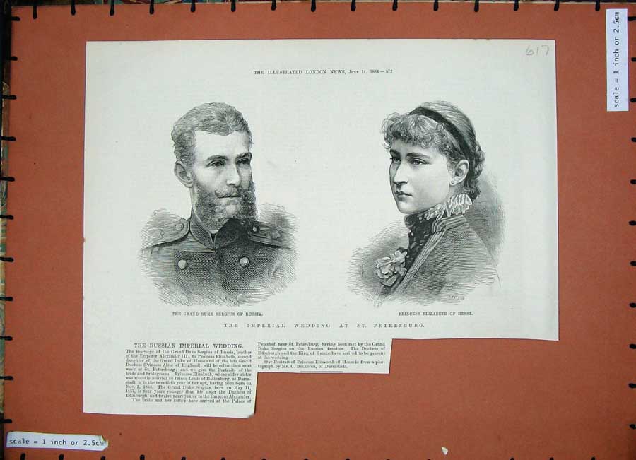 Old Antique Print Grand Duke Sergius Russia 1884 Princess Elizabeth Hesse 19th