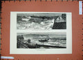 Old Antique Print 1884 Sea Folkestone Pier Storm Sea Oil Barrels Fine Art 19th