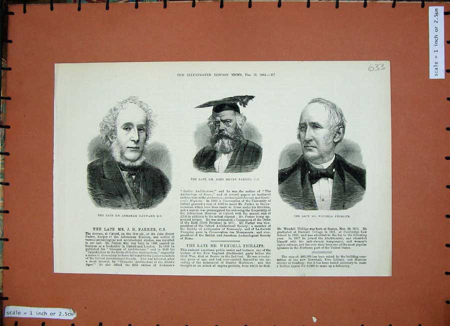 Old Antique Print Wendell Phillips 1884 John Parker Abraham Hayward Men 19th