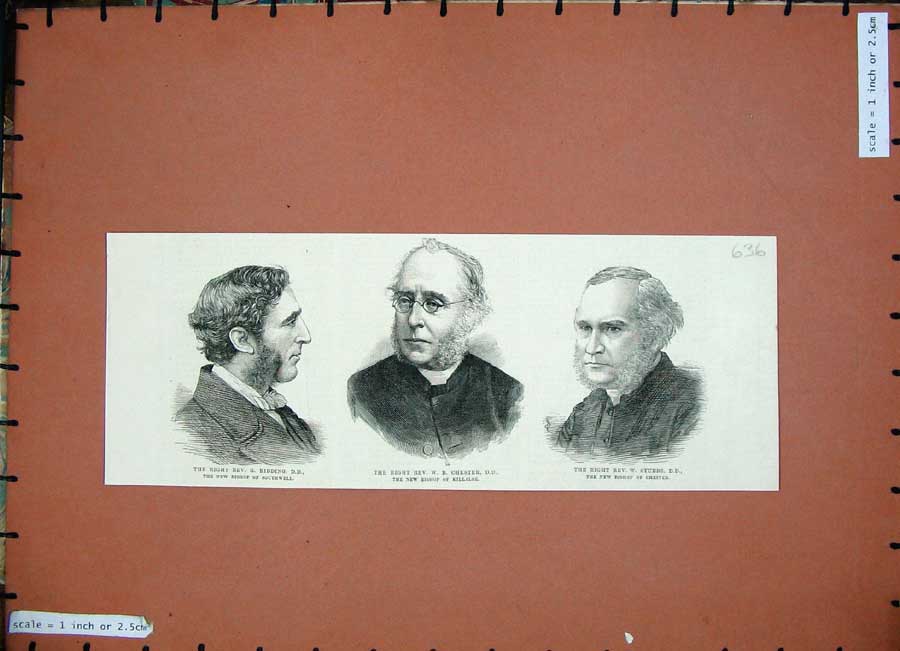 Original Old Antique Print 1884 Rev. Chester Southwell Bishop Ridding Stubbs