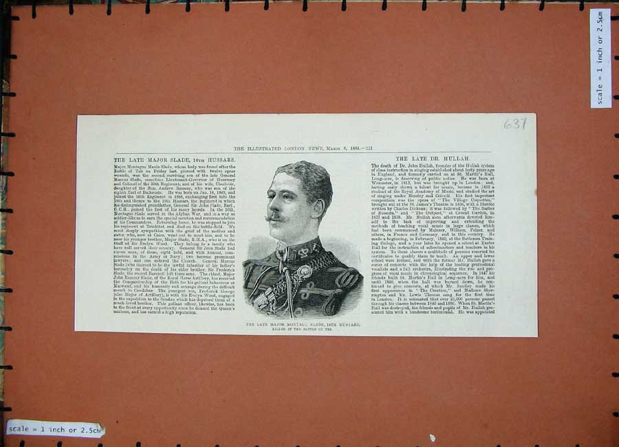 Original Old Antique Print 1884 Major Montagu Slade Hussars Battle Teb Man War