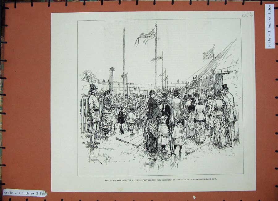 Original Old Antique Print 1884 Gladstone Playground Children Horsemonger-Lane