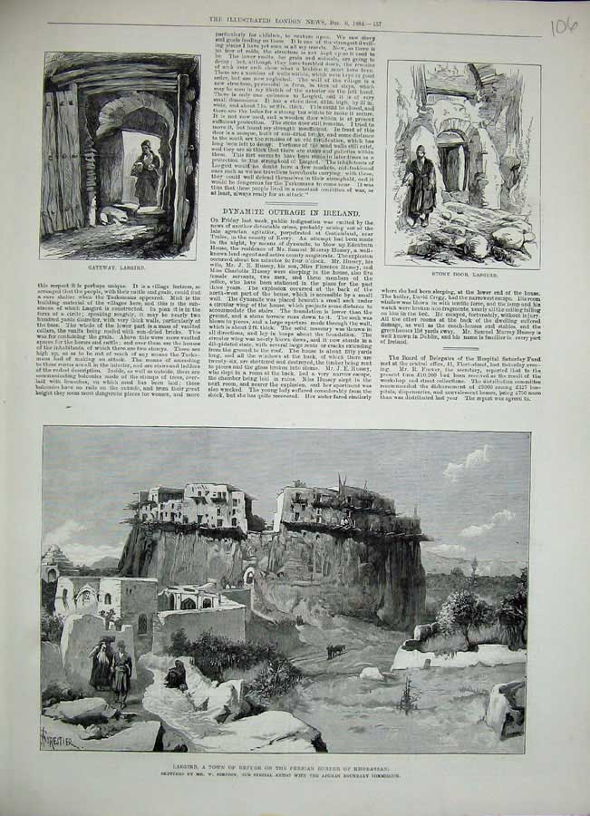 Original Old Antique Print 1884 Lasgird Town Refuge Persian Khorassan Forestier