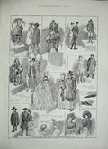 Original Old Antique Print 1884 Costumes Fashion Mealth Exhibition Horse Knight