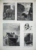 Old Antique Print 1884 Fishing Cadwith Cove Baskets Boat Canal Birmingham 19th