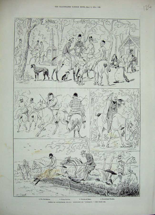 Original Old Antique Print 1884 Paris France Horses Hunting Sport Steeplechase