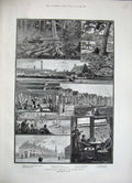 Original Old Antique Print 1884 London Lawn Tennis Workmens Houses England Art