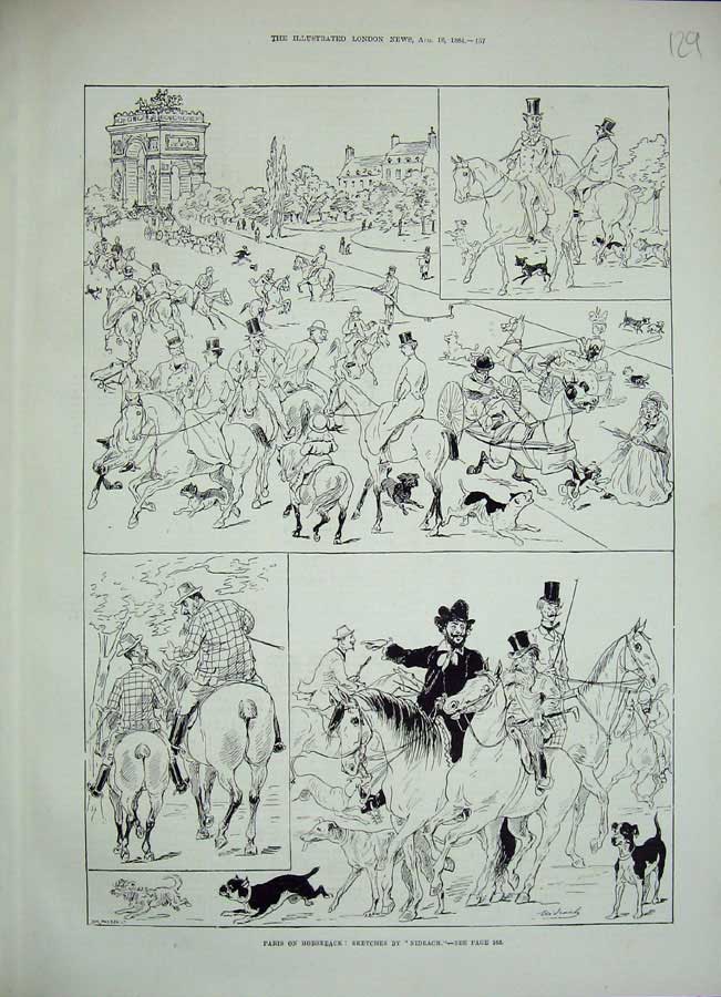 Old Antique Print 1884 Paris France Nidrach Horses Hunting Country Sport 19th