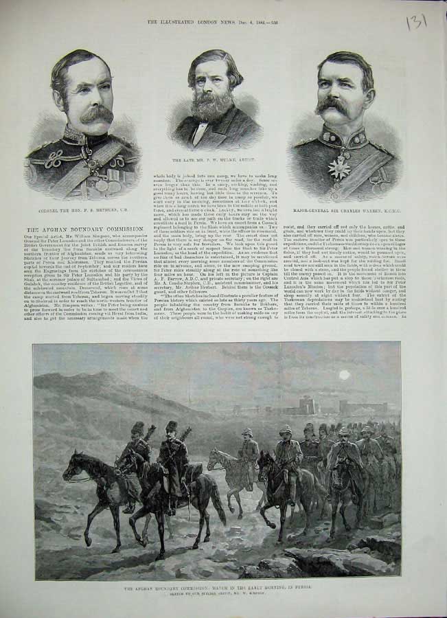 Old Antique Print 1884 Afghan Boundary Persia Army Methuen Hulme Artist 19th