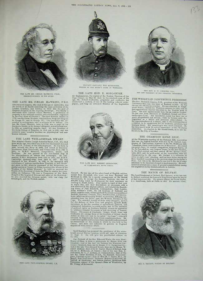 Original Old Antique Print 1884 Mayor Belfast Taylor Greeves Hawkins Godlonton