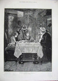 Old Antique Print 1884 Woodville Fine Art Grandfathers Christmas Dinner 19th