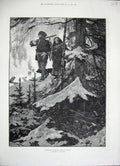 Original Old Antique Print 1884 Woodville Fine Art Christmas Canada People Snow