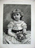 Original Old Antique Print 1884 Walker Fine Art Portrait Beautiful Little Girl