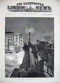 Old Antique Print 1884 London Bridge Dynamite Explosion River Thames Art 19th