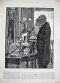 Original Old Antique Print 1884 King Fine Art Man Little Girl Story People 19th