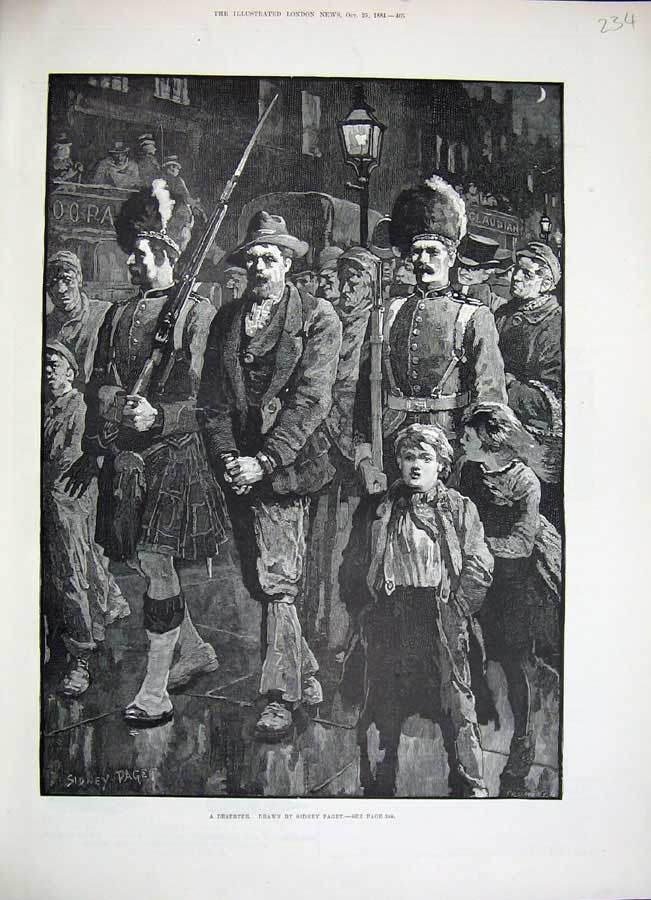 Original Old Antique Print 1884 Sidney Page Fine Art Army Deserter Sier Man