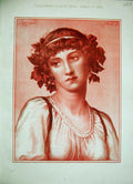Original Old Antique Print 1884 Portrait Colour Beautiful Woman Lady Art 19th