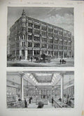 Old Antique Print 1884 Silber Fleming Wholesale Warehouse Building London 19th