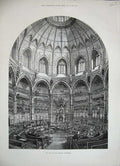 Old Antique Print 1884 Interior View New Council Chamber Guildhall London 19th