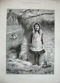 Original Old Antique Print 1884 Dollman Fine Art Little Girl Puppy Dog Country