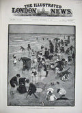 Original Old Antique Print 1884 Forestier Fine Art Beach Sands Children Sea Dog