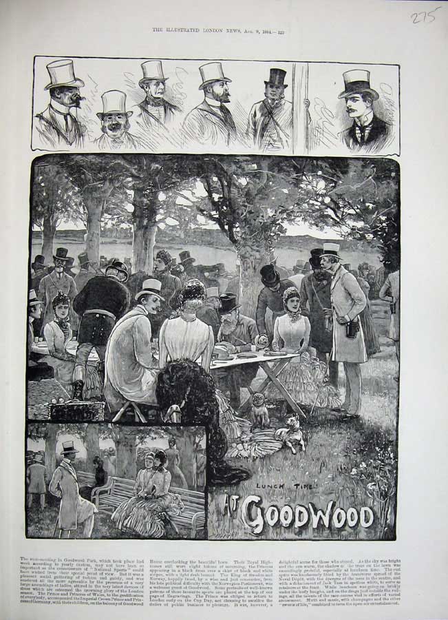 Old Antique Print 1884 Goodwood Horse Racing Sport People Dogs Fine Art 19th