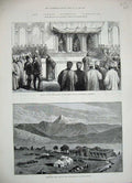 Old Antique Print 1884 Afghan War Palace Teheran Demavend Gompaz Persian 19th