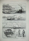 Old Antique Print 1884 Nile Expedition Siers Steam Boat War Wady Halfa 19th