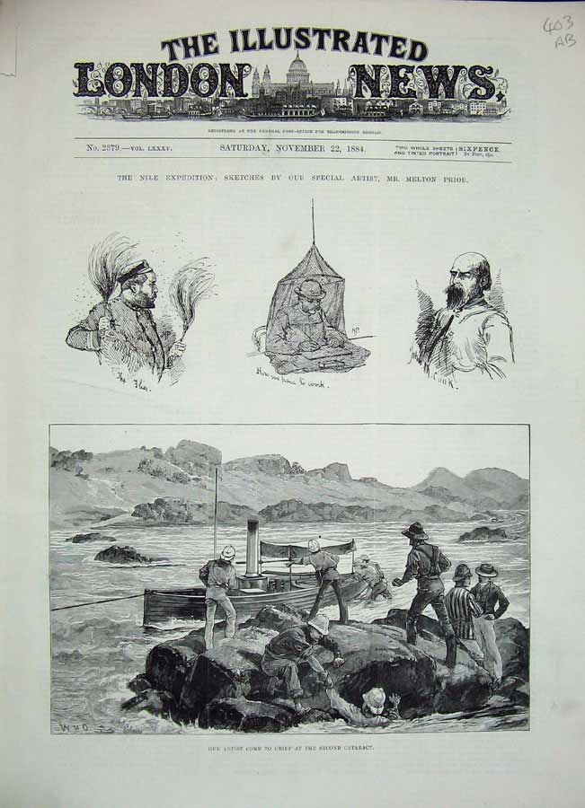 Original Old Antique Print 1884 Nile War River Boat Siers Camel Corps Shiek