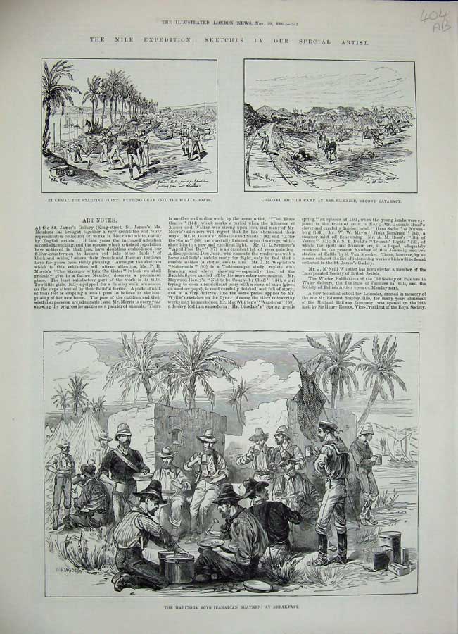 Antique Old Print 1884 War Nile Manitoba Railway Bab-El-Kebir Assouan Men 19th