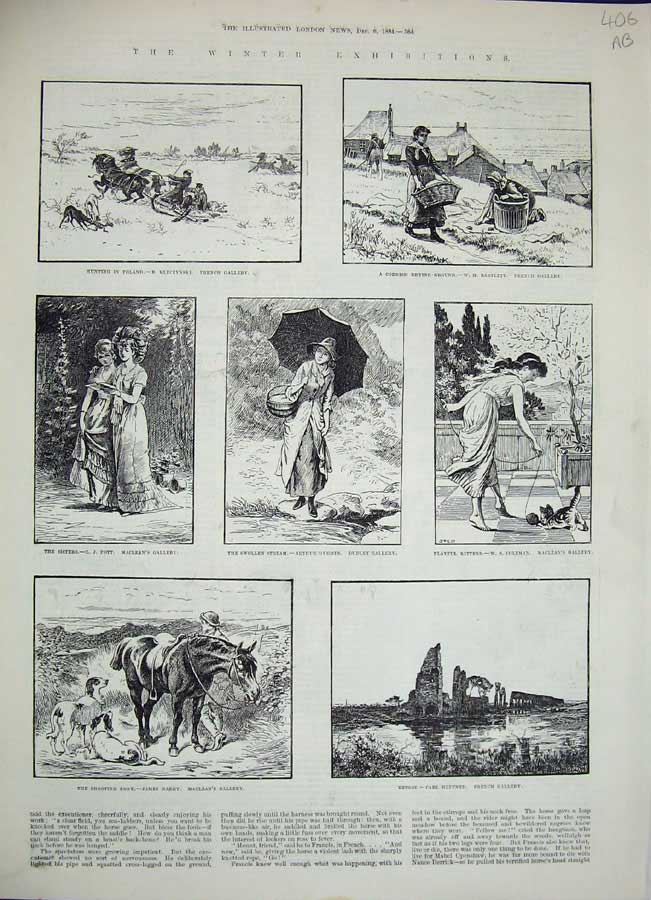 Old Antique Print 1884 Winter Exhibition Paintings Dudley French Tooth 19th
