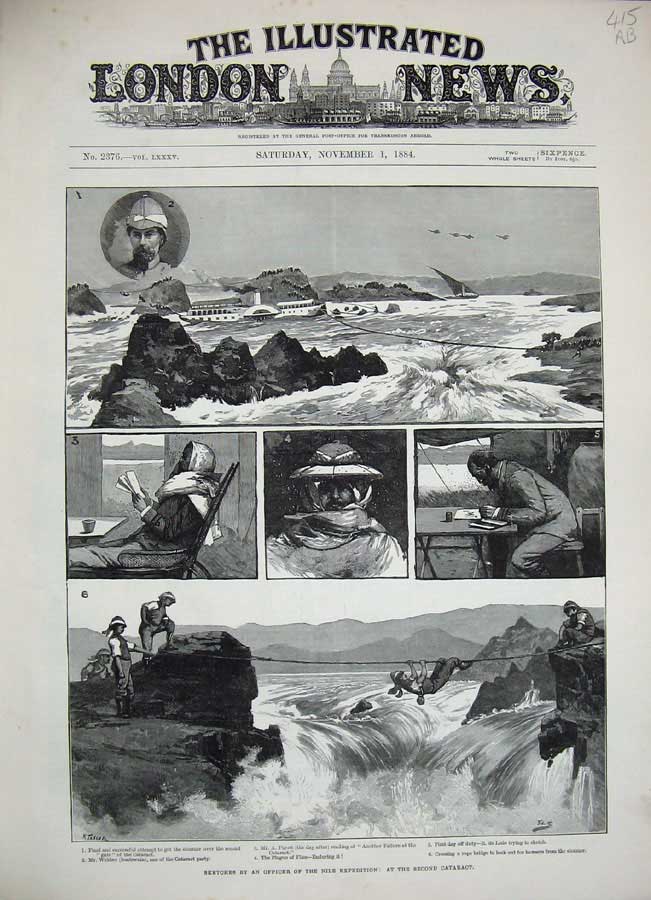 Old Antique Print 1884 River Nile War Piggot Bridge Harbour Assouan Isle 19th