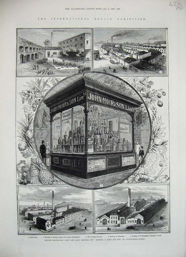 Antique Old Print 1884 Health Exhibition Moir Leadenhall Pears Soap Chair 19th