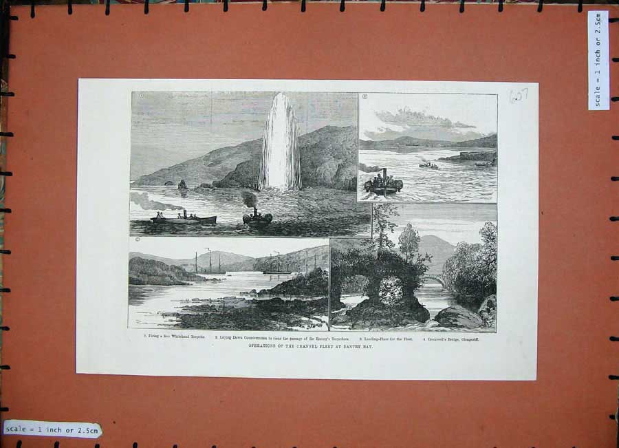 Old Antique Print 1884 Channel Fleet Ships Bantry Bay Torpedo Glengariff 19th