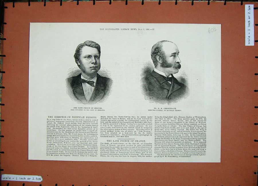 Old Antique Print 1884 Prince Orange Dr Crookshank Egyptian Prisons Men 19th