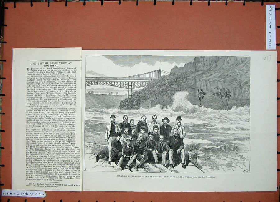 Old Antique Print 1884 Excursionists British Whirpool Rapids Niagara Fall 19th