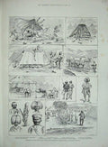 Original Old Antique Print 1885 Rawul Pindi Durbar Punjaub Infantry War Camp