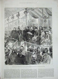Original Old Antique Print 1885 Prince Wales Inventions Exhibition Kensington