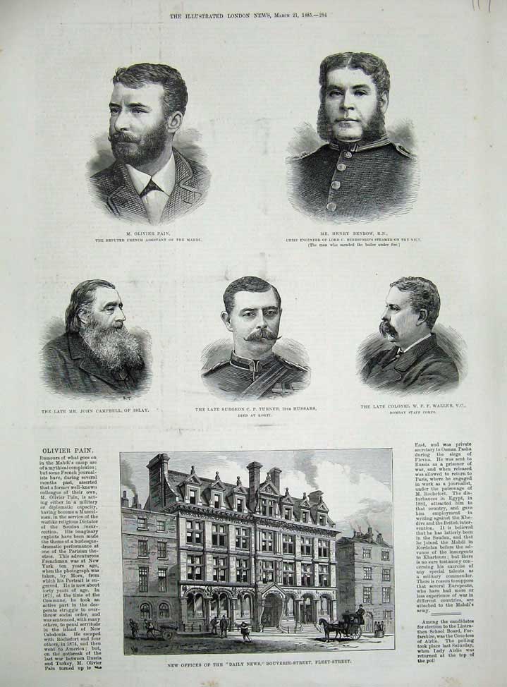 Old Antique Print 1885 Offices Bouverie Fleet Pain Benbow Waller Turner 19th