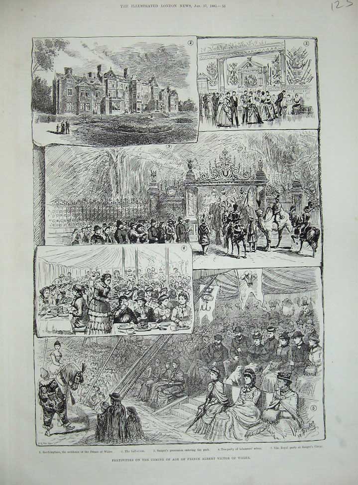 Old Antique Print 1885 Festivities Prince Albert Victor Wales Sandringham 19th