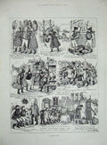 Original Old Antique Print 1885 Knockly Hadem Travels Street People Victorian