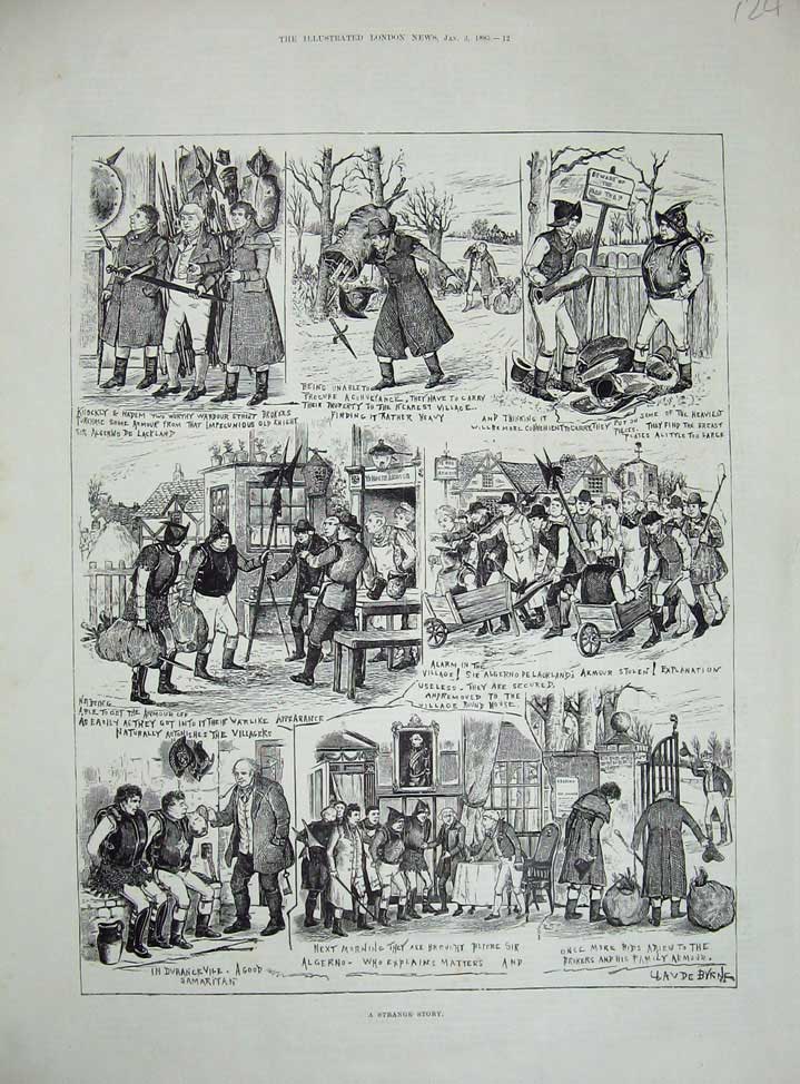Original Old Antique Print 1885 Knockly Hadem Travels Street People Victorian