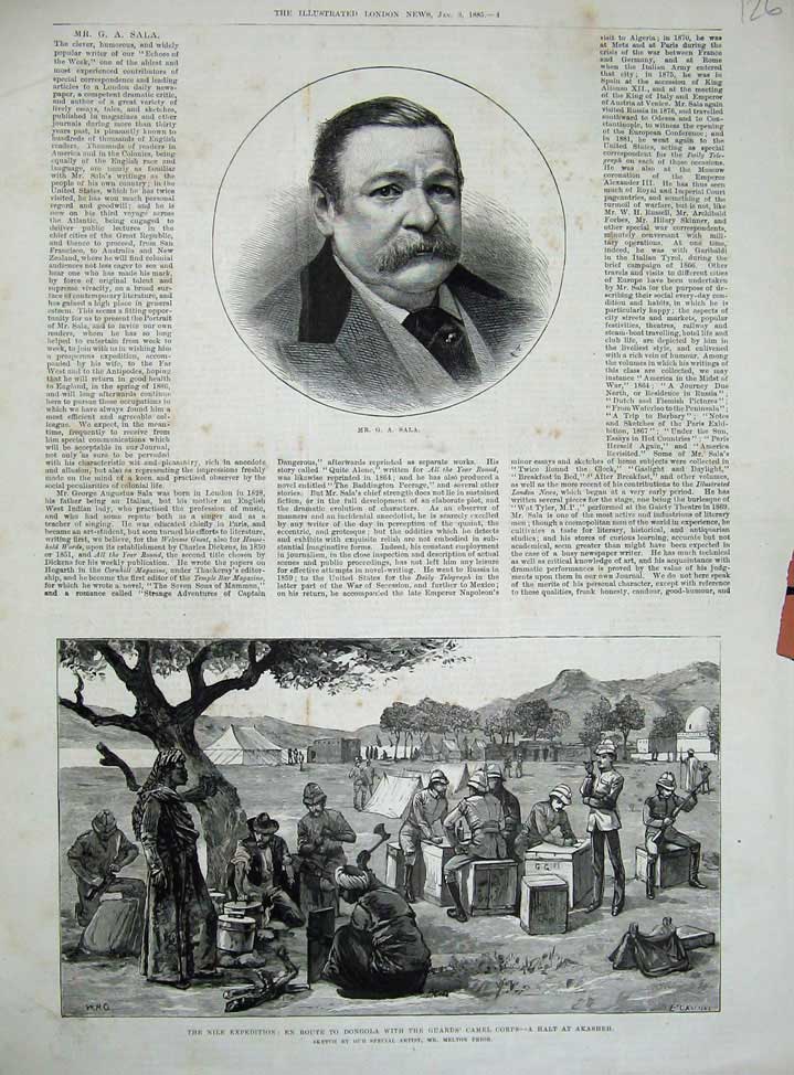 Old Antique Print 1885 Mr Sala Nile Expedition Dongola Guards Camel Corps 19th
