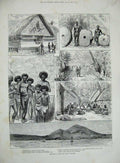 Old Antique Print 1885 Pacific Islands Pellew Yap Volcano Majura Natives 19th