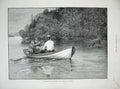 Old Antique Print 1885 Deer Shooting New York Lake Boat Sport America Men 19th