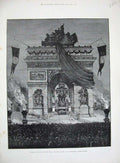 Original Old Antique Print 1885 Champs Elysees France Funeral Victor Hugo Paris
