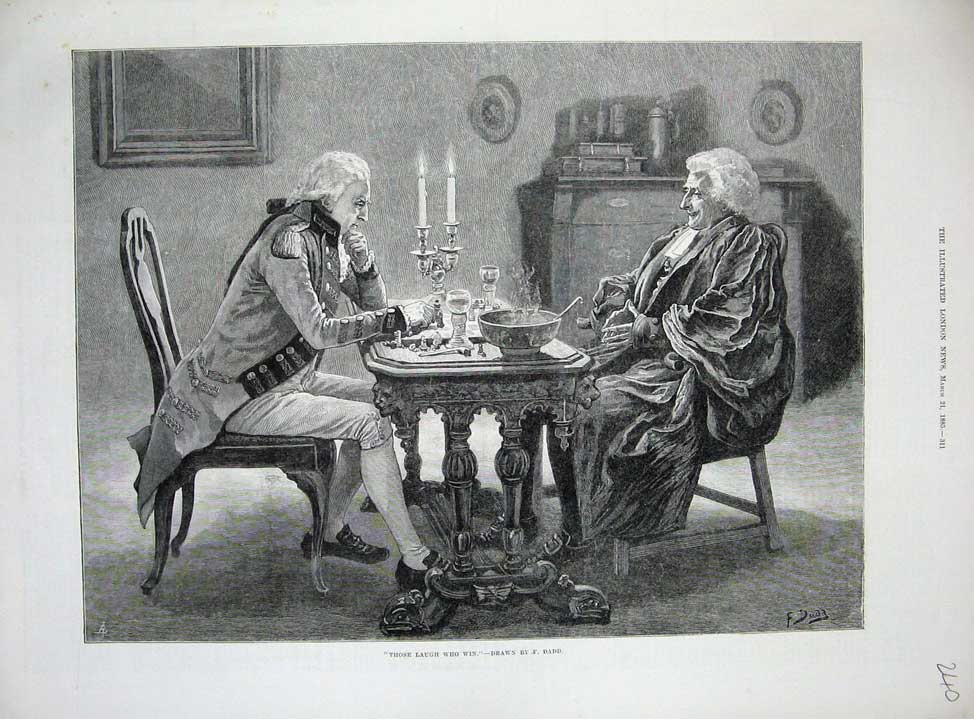 Original Old Antique Print 1885 Dadd Fine Art Men Sitting Table Candle 19th