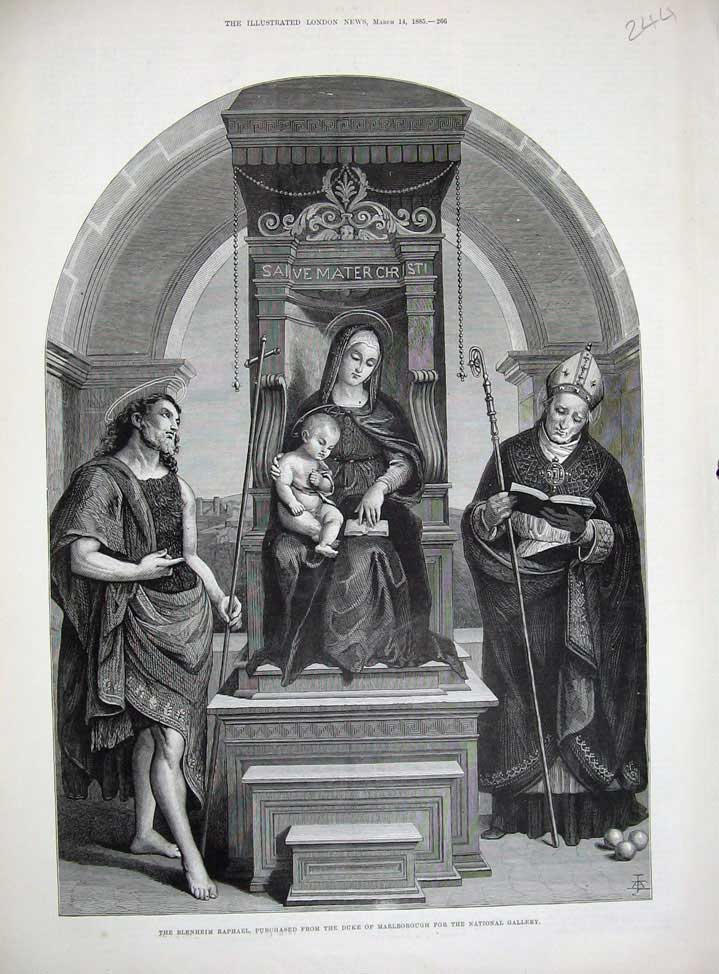 Old Antique Print 1885 Blenheim Raphael Statue Duke Marlborough Gallery 19th