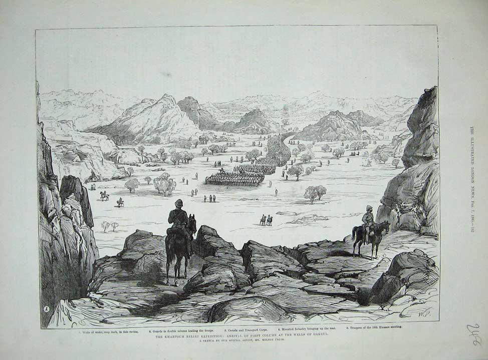 Old Antique Print 1885 Khartoum Expedition Wells Gakdul War Army Hussars 19th